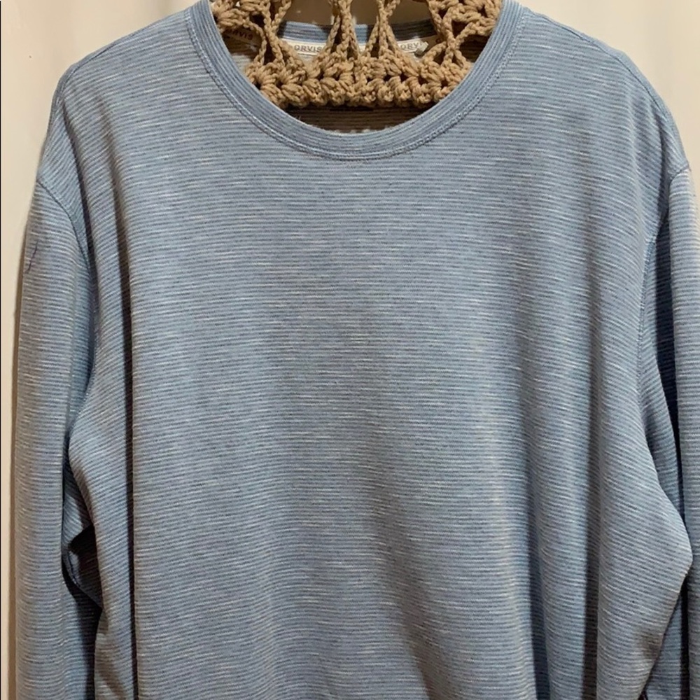 ORVIS L/S KNIT SHIRT SZ XXL BLU/WHITE MICRO STRIPE